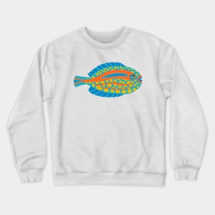 TROPICAL ZONE SINGLE SPOTTED FISH Coral Reef Undersea Ocean Sea Creatures in Bright Multi-Colours on Light Aqua - UnBlink Studio by Jackie Tahara Crewneck Sweatshirt